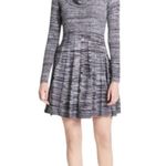 Calvin Klein NEW Long Sleeve Cowl Neck Pleated Flare Skirt Marled Gray Dress L Photo 1