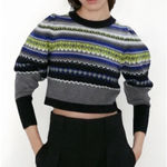 ZARA Fair Isle Knit Sweater Small Puff Sleeve Cropped Multicolor Photo 0