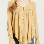 Free People Bohemian Edwardian Gauze Sand Dune Babydoll Henley Top Gold Honey XS Photo 1