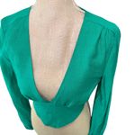 Lulus Green Tie Back Crop Top Plunging V Neck Long Sleeve Blouse XS Photo 4