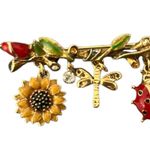 St. John  Brooch Pin Charms Ladybug Dragonfly Sunflower Rhinestones Estate Photo 2
