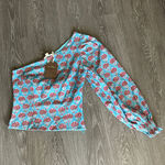 Forever That Girl Anthropologie Shirt Womens 6 One Shoulder Blue Floral Photo 0