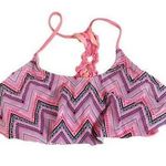 Breaking Waves Pink Chevron Halter Bikini Top L Boho Summer Size L Photo 0