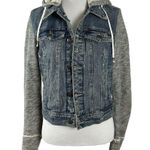 Free People Throwback Denim Jean Hoodie Jacket Sweatshirt Grunge 90s XS Photo 7