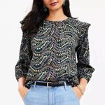 Loft  Blouse long sleeve Petite Garden Dobby Tie Back Ruffle top floral print bow Photo 6