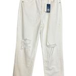 Lovers + Friends White Straight Jeans SIZE 31 Rigid Busted Knee High Rise $158 Photo 3