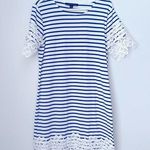 Tommy Hilfiger Blue and White Striped Dress with Lace Design Size Medium Photo 0