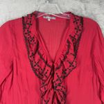 Ny Collection  Shirt Womens Large Petite Red Black‎ Ruffle Button Up Boho Cottage Photo 3
