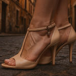 Guess by Marciano Heels Natural Tan Peep Toe Stilleheto Patent Leather 8 Photo 0