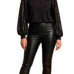 Cable & Gauge Black Mock Neck Top with Sequin Balloon Sleeves XL NWT Photo 0