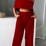 SheIn Red Wide Leg Two Piece Set Photo 0