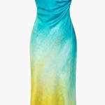 Micas  Ombre Print Satin Asymmetrical Maxi Dress Blue Gold Elegant Large Photo 0