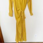 Lattelier Yellow Wrap Dress Tie Waist Maxi Length Unlined Long sleeves Small Photo 3