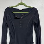 Free People Black Sloane Long Sleeve Henley Bodysuit Sz M Photo 2