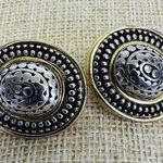Vintage Silver & Gold‎ Tone Oval Textured Shield Chunky Clip Photo 0
