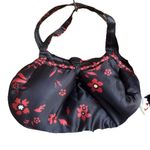 Vintage Mira Red & Black Quilted Puffy‎ Asian Print Shoulder Bag w/ Head Scarf Photo 1