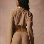 Open Plunge Neck Adjustable Tie Hem Top and Pants Set Tan Photo 3