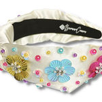 Brianna Cannon Satin/Silk Headband with Hand Sewn Beads Flowers Feminine New White Photo 0