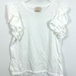 Industry 100% Pima Cotton Ruffle Flutter Sleeve Blouse Crisp White Casual Top Size M Photo 0
