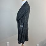 Cache  Cardigan Sweater Medium Black Silver Metallic Knit Belted Shawl Collar New Photo 8