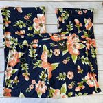 White Mark Navy with Peach Melon Flower Print Wide Leg Flowy Palazzo Pants 4X Blue Photo 1