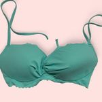 Victoria's Secret Teal aqua 34D victoria’s secret scalloped tie neck Padded Bikini Top Photo 0