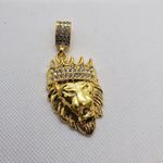 Gold Lion Wearing a Crown Pendant Gold Photo 2