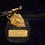 Gucci Navy Blue Leather Drawstring Bucket Shoulder Bag Blue Suede Lining VINTAGE Photo 4