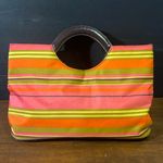 Striped Multicolor Clutch with Brown Handle Pink Photo 0