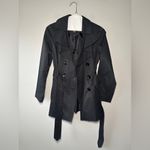 London Fog Women's Black Double-Breasted Belted Collared Trench Size Small Photo 6