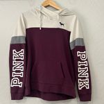 PINK - Victoria's Secret Victoria’s Secret PINK Hoodie Sweatshirt Small Burgundy Gray Colorblock Dog Logo Photo 0