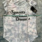 Chaser  Blue White Pink Tie Dye Sunsets Cocktails Dream Flutter Sleeve Tee M Photo 5