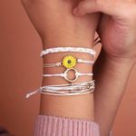 Sunflower String Bracelet Handmade Braided Rope Charms Boho Surfer Bracelet 4Pc Photo 2