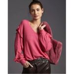 Pilcro  v neck waffle knit ruffled raspberry pink top slouchy Medium Photo 1