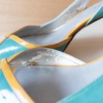 Bandolino y2k turquoise and yellow sling back pumps with open toe Photo 3