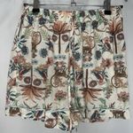 Japna Sleepwear Size Small Button Up Top And Shorts Floral‎ Monkey Rayon Linen White Photo 4