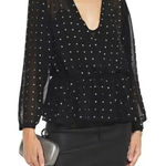IRO  Top Womens Small Black Cadmos Wrap Effect Studded‎ Chiffon Peplum Blouse Photo 0