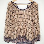 Blu Pepper Vintage Cream Geometric Sheer Blouse Womens Size Small S Photo 0