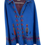 Vintage 70s Sturbridge Nordic sweater poncho shrug one size blue red boho Photo 0