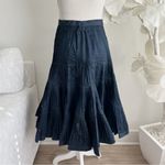 Oscar de la Renta Dark Blue Pleated silk Skirt Photo 2