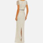 Mac Duggal  Beaded Butterfly Sleeve Column Gown - Nude Silver - size 8 Photo 2