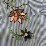 ZARA  Woman Blue Striped Embroidered Floral Button Down Shirt Size S Photo 2