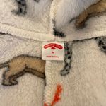 Holiday Time  dog print Christmas one piece zip up pajamas fur trim hood. Size M. Photo 5