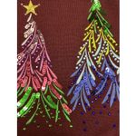 Quacker Factory  Women’s Red Cardigan Sequins Tree Embroidered Long Sleeves Large Photo 10