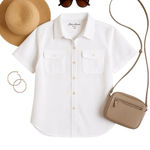 Eddie Bauer  Ivory OffWhiteSeersucker Short Sleeve Button-Up Shirt Size XXL EUC Photo 0