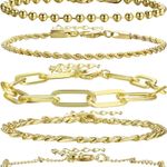 Gold Bracelets for Women Girls, 14K Real Gold Plated Link Chain Bracelets Stack Gold Beaded Stretch Bracelet Bangle Cuff Bracelets Set Fashion Jewelry Photo 0