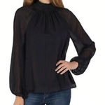Joie  Blouse Womens Small Black‎ Sheer Puff Long Sleeve Mock Neck Caviar Photo 0