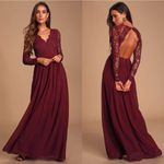 Lulus  Awaken My Love Burgundy Long Sleeve Lace Maxi Dress Size Small Photo 6