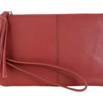 Hadaki "Katy's Leather clutch Deep Red pebbled leather tasseled wristlet NWOT Photo 0