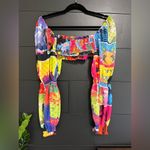 Jaded London JADED Vibrant Colorful Long Double Belle Sleeve Crop Top Women’s Blouse Sz S EUC Photo 3